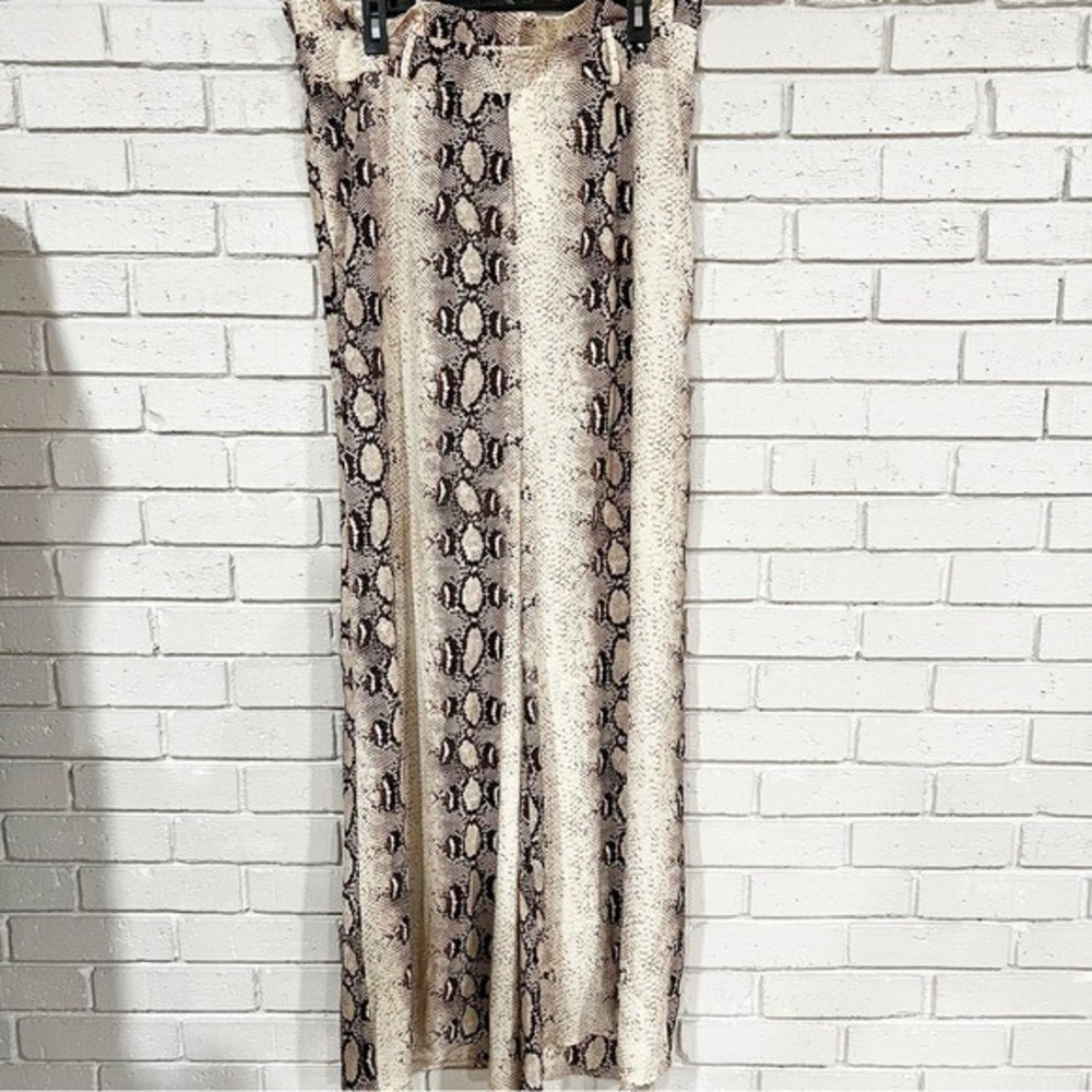 Public Desire Snakeskin Print Wide Leg Pants High Waisted Tan Cream Size 11